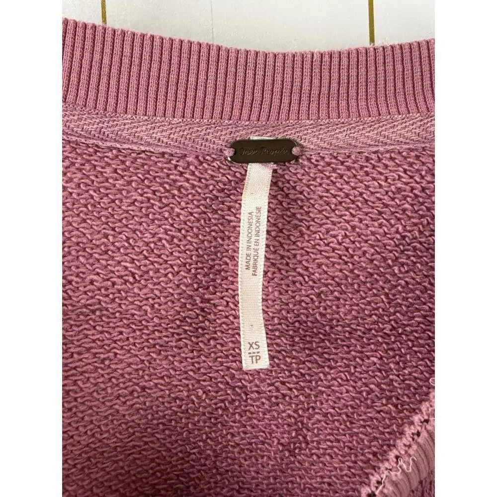 Free People French Terry Pink Oversized Single Snap Sleeve Pullover - Size - XS